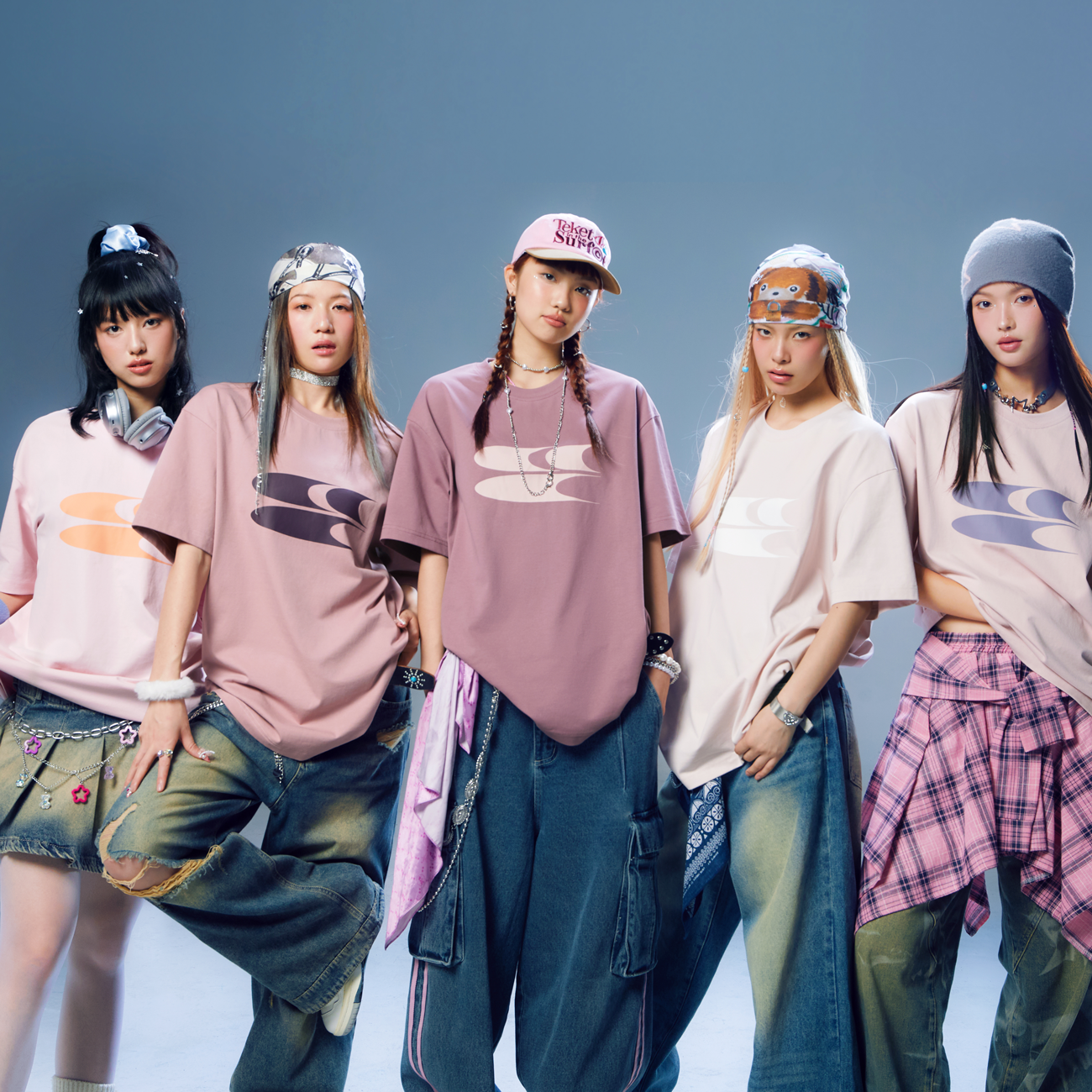 千禧复古粉色T恤宽松圆领索罗娜面料夏季短袖 男女同款