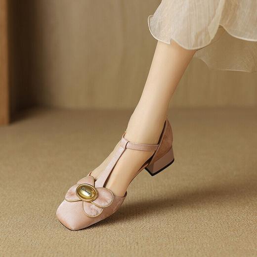 【预售5天】丝绸牛皮方头单鞋，花朵T带丁字鞋包头凉鞋LD&6777 商品图3