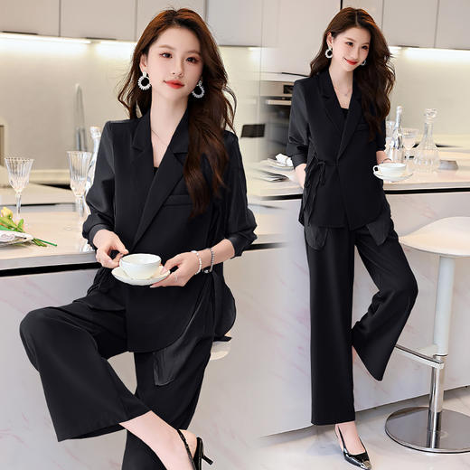 优雅新中式，拼接改良西装外套阔腿裤两件套HR-KJFA862 商品图3