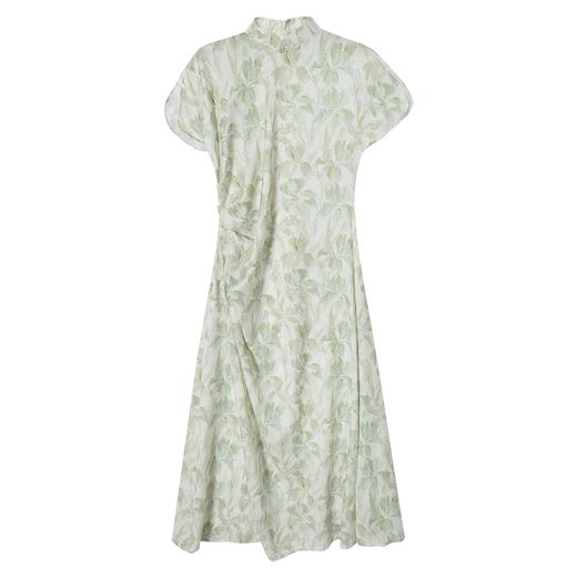 YQ2402012西嘉薄荷曼波提花新中式连衣裙女夏立领醋酸花瓣袖长裙L 商品图4