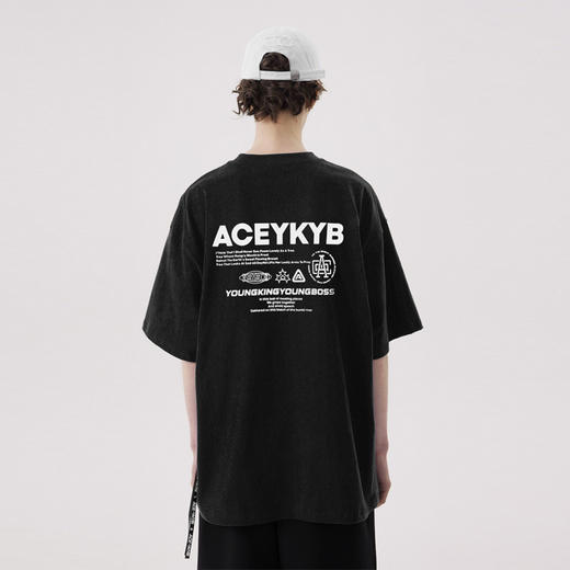 YKYB黄子韬美式复古印花短袖高街中性2025夏季新款水洗做旧t恤女 商品图1