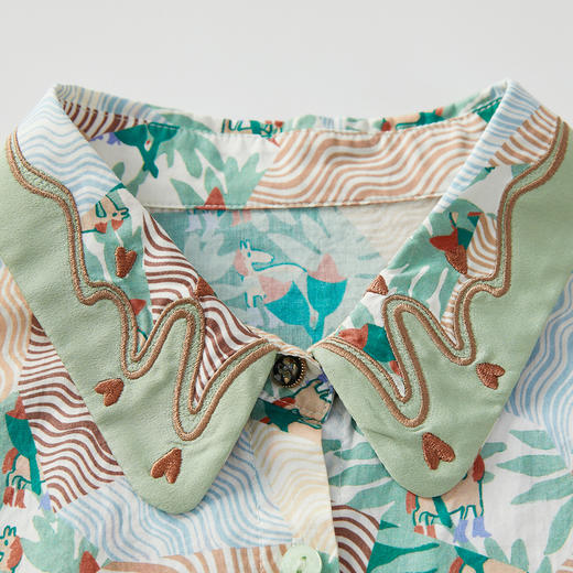 谜底碎花衬衫七分袖女2024夏季新款复古文艺风宽松衬衣242MC0581 商品图3