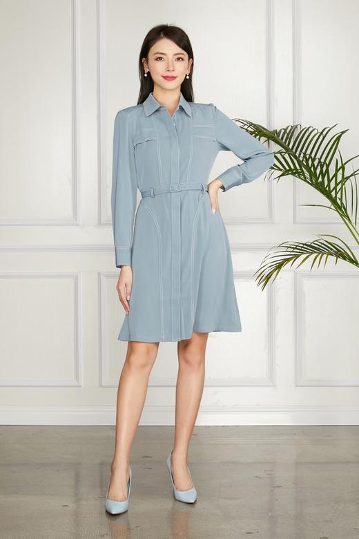 Le Malene 本布腰带收腰蓝色连衣裙 11282 商品图0