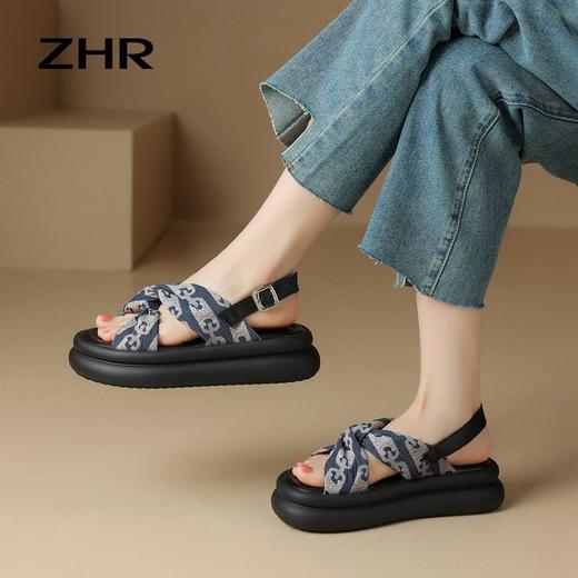 ZHR罗马凉鞋女2024年夏新款露趾软底拖鞋厚底外穿一字扣沙滩鞋 商品图7