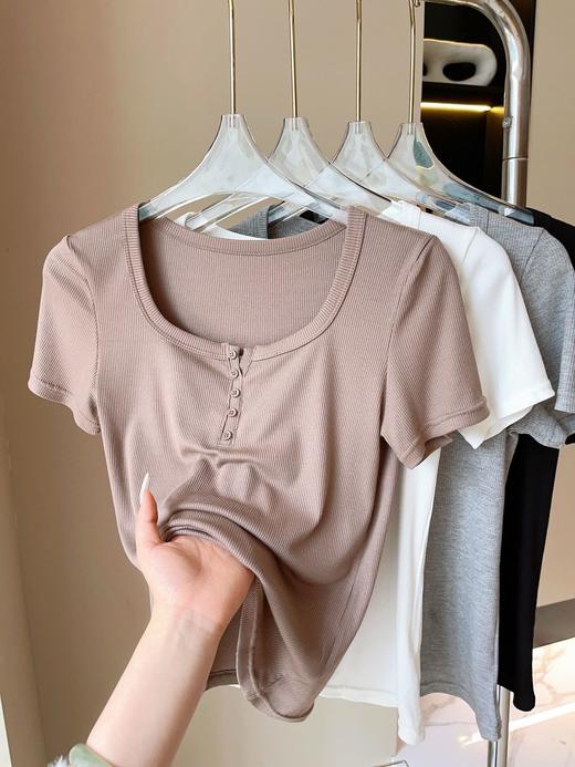 男女士简约百搭长绒棉圆领螺纹棉T恤短袖高弹舒适8023/2000 商品图5