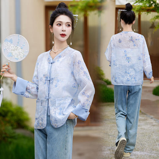 复古新中式，盘扣印花短款外套HR-ZYQ88059 商品图4