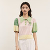 谜底套头针织衫女2024年夏款学院风拼色刺绣POLO领上衣242MZ0879 商品缩略图0