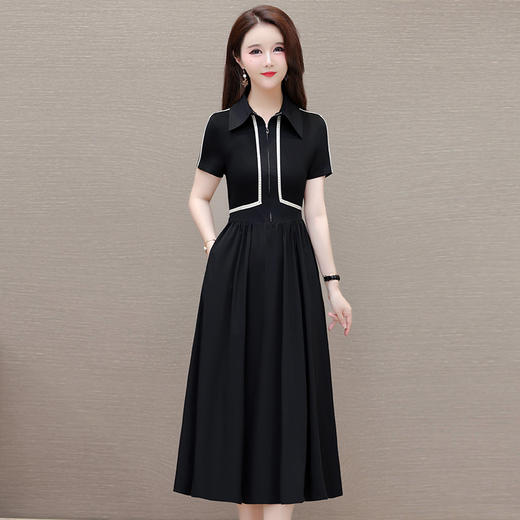 QYM-247253时尚洋气假两件拼结夏季新款黑色短袖裙中长款A字裙 商品图0