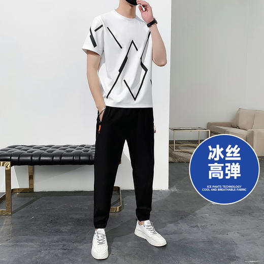 【冰丝高弹】【新款DSL】大依优型大码男装夏季套装运动休闲加肥加大短袖裤子大号T恤套装夏装 商品图0
