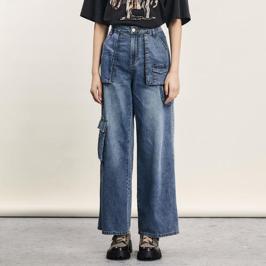 谜底牛仔直筒裤女2024年夏季新款工装风百搭大口袋长裤242MK0704 商品图0