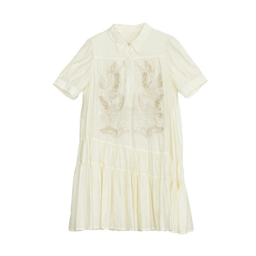 谜底连衣裙短袖女2024年夏款复古宫廷风绣花宽松中长裙242ML0508 商品图4