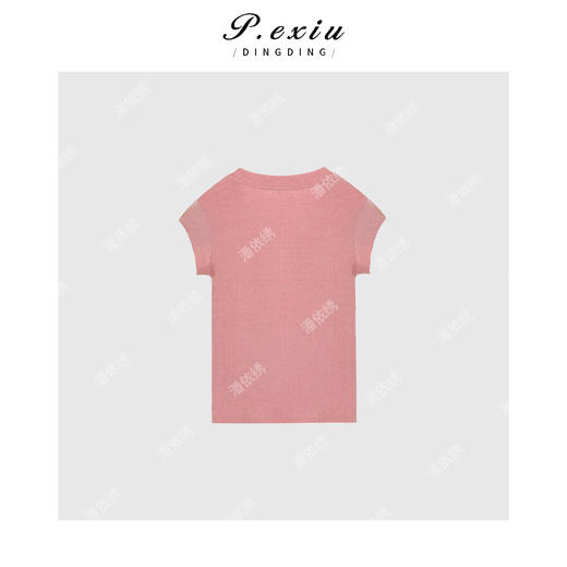 PanYiXiu/潘依绣天丝醋酸 修身U领螺纹糖果色针织上衣 W-62077 商品图1