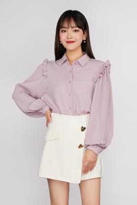 Le Malene 泡泡袖压褶紫色衬衣 11338