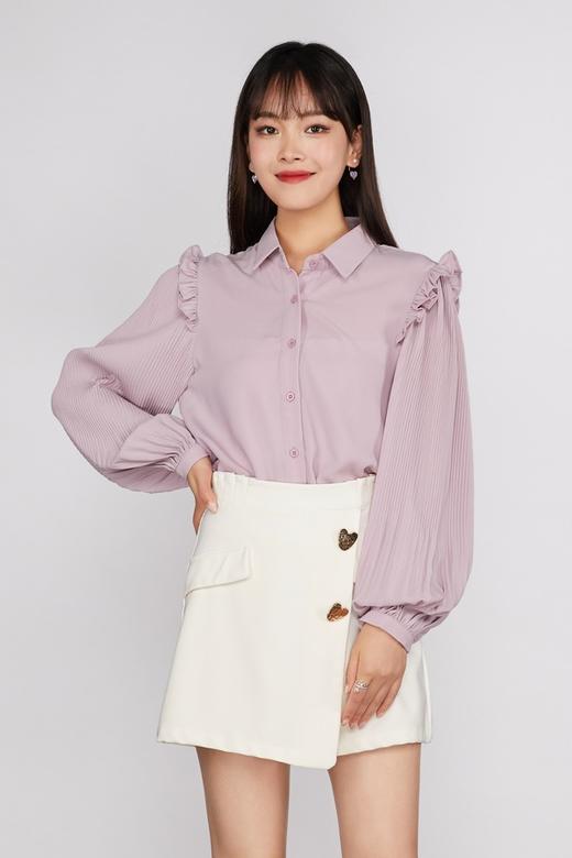 Le Malene 泡泡袖压褶紫色衬衣 11338 商品图0