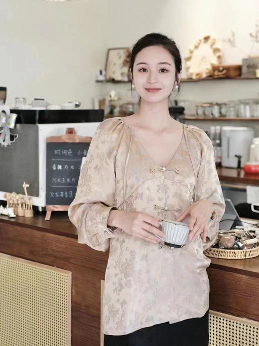 盛唐牡丹 |真丝冠乐绉女上衣-香槟金 商品图0