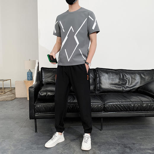 【冰丝高弹】【新款DSL】大依优型大码男装夏季套装运动休闲加肥加大短袖裤子大号T恤套装夏装 商品图2