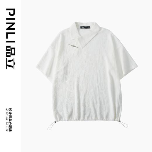 PINLI品立2024夏季新款纯色斜门襟短袖POLO衫潮牌休闲宽松男士T恤B242112080 商品图6