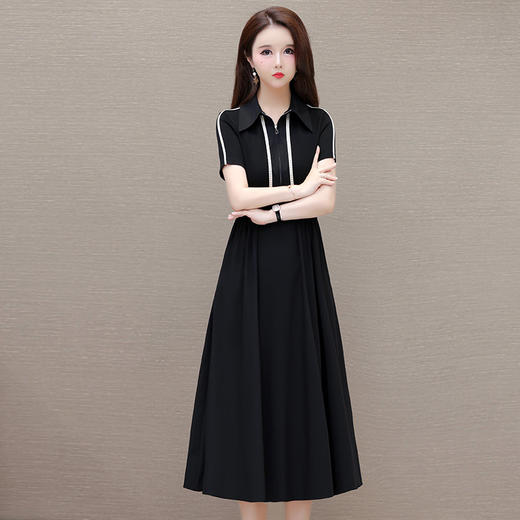 QYM-247253时尚洋气假两件拼结夏季新款黑色短袖裙中长款A字裙 商品图5