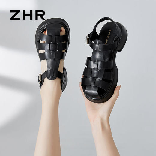 ZHR猪笼鞋2024新款夏季时尚编织罗马凉鞋舒适百搭松糕底凉鞋 商品图7