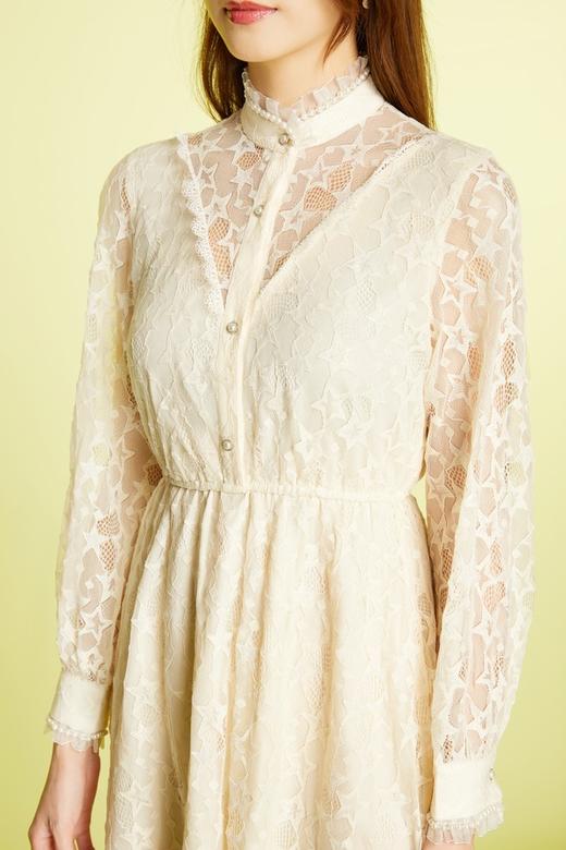 L.Fleuri 珍珠链条装饰立领蕾丝连衣裙 11339 商品图3