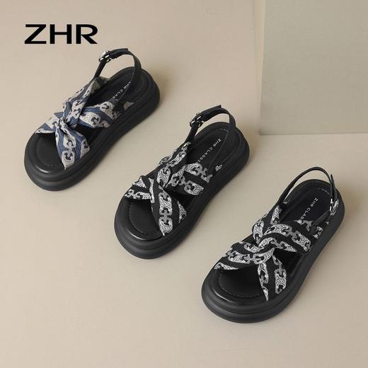 ZHR罗马凉鞋女2024年夏新款露趾软底拖鞋厚底外穿一字扣沙滩鞋 商品图3