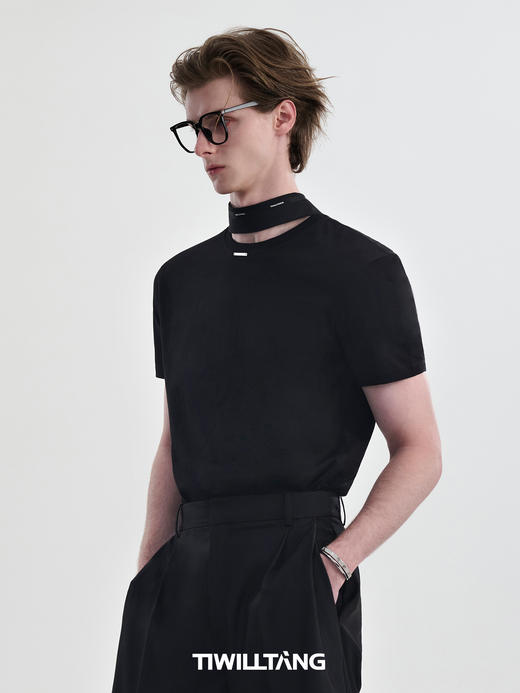 TIWILLTANG启世录“玄寂屿寰”蓝血新贵精奢细节控黑白纯棉T恤夏 商品图2