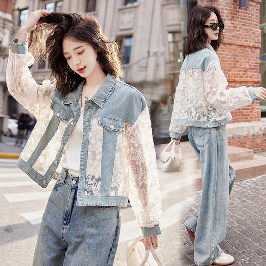 透视防晒衣，蕾丝牛仔拼接薄款短外套HR-BX2553 商品图4