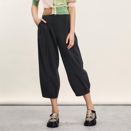 谜底休闲阔腿裤女士2024夏季新款通勤风简约宽松九分裤242MK0654 商品图1