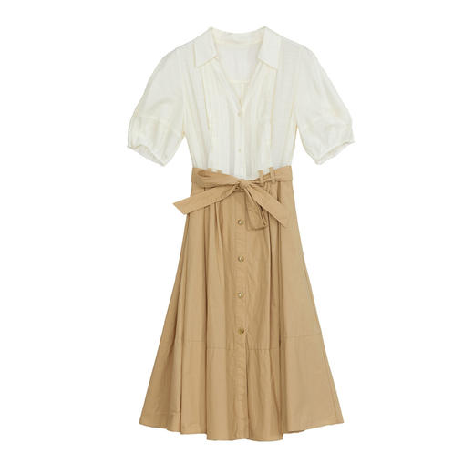 谜底拼接式连衣裙短袖2024年夏季新款时尚通勤风V领长裙242ML0688 商品图4