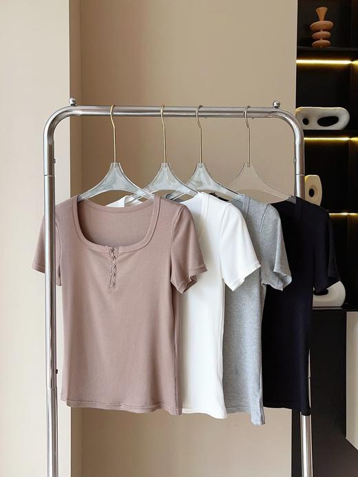 男女士简约百搭长绒棉圆领螺纹棉T恤短袖高弹舒适8023/2000 商品图11