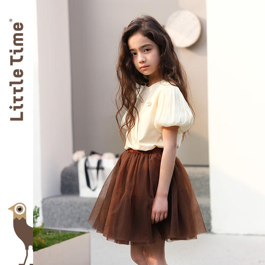 littletime女童t恤法式慵懒2024夏季洋气韩版儿童纯棉宽松短袖 商品图0