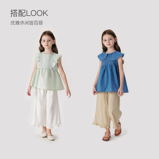 马克珍妮女童清凉亚麻花边长裤儿童宽松直筒裤夏装新款裤子240857 商品图1