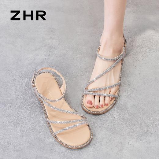 ZHR则则凉鞋女2024新款时尚爆款一字带水钻凉鞋气质防滑平底凉鞋 商品图7