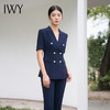 IWY/藏青色西装套装修身气质职业装西服薄款售楼部美容院ol工作服C13215+P13215 商品缩略图0