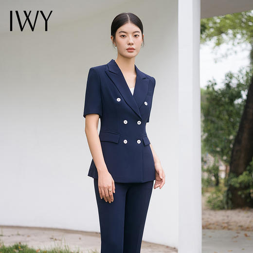 IWY/藏青色西装套装修身气质职业装西服薄款售楼部美容院ol工作服C13215+P13215 商品图0