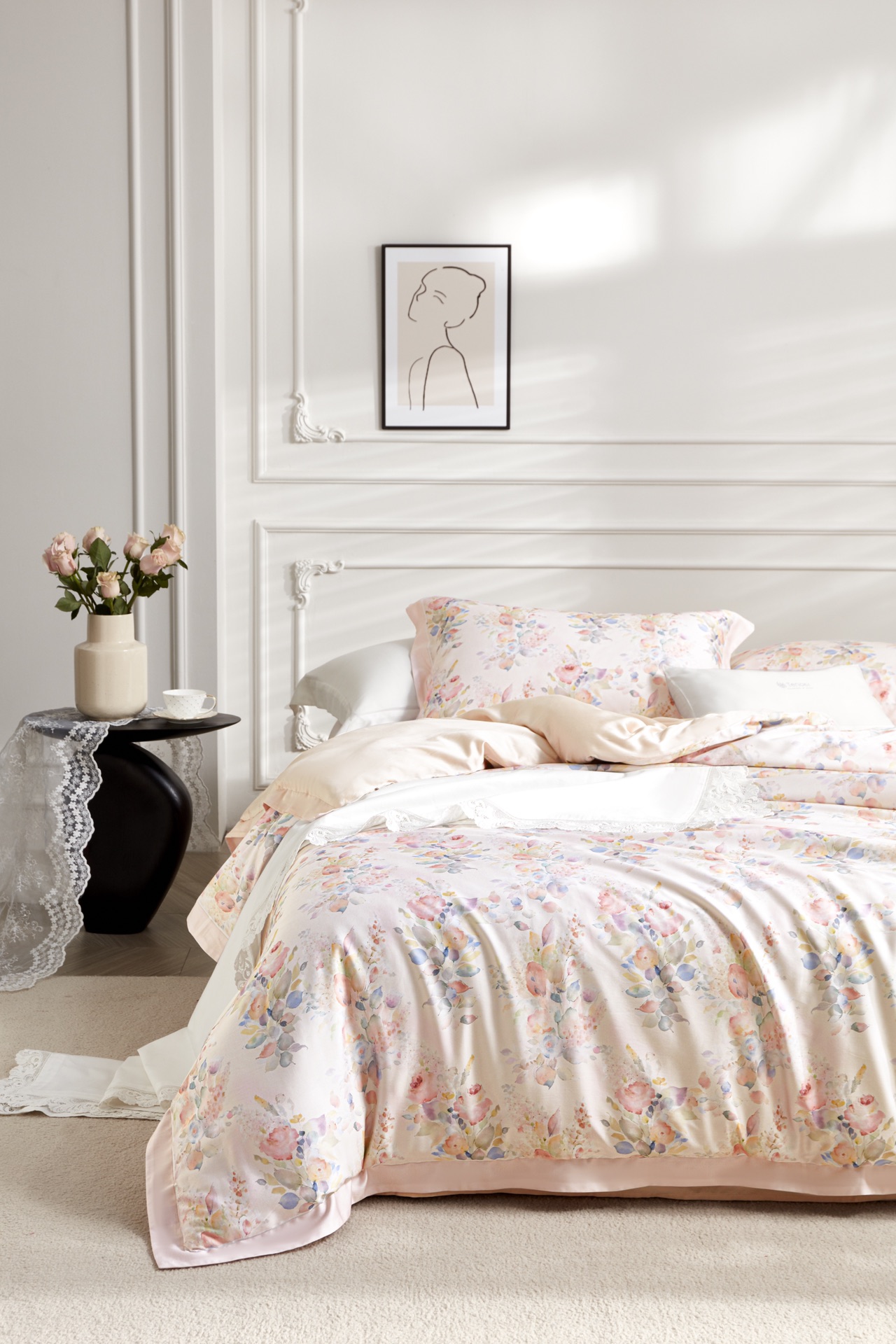 利路米新款天丝棉四件套 粉色碎花 柔婉