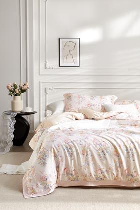 利路米新款天丝棉四件套 粉色碎花 柔婉