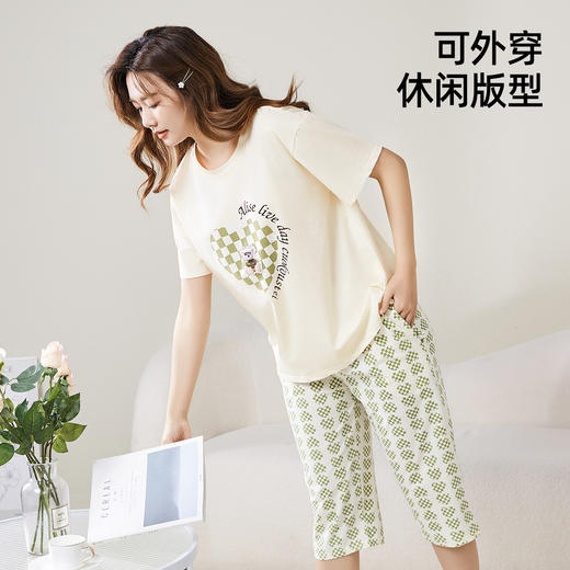 【短袖7分裤/连衣裙】熳洁儿春夏家居服女宽松舒适萌趣可爱印花圆领短袖套装睡衣可外穿24253211/24253207 商品图4