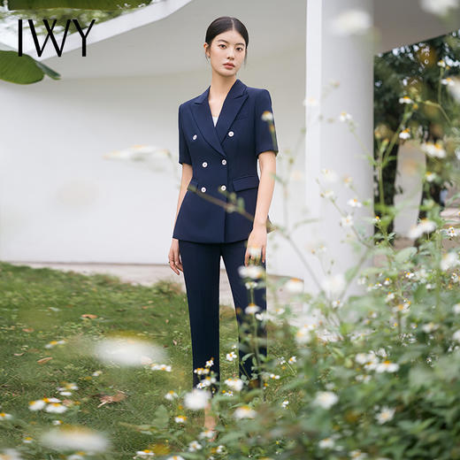 IWY/藏青色西装套装修身气质职业装西服薄款售楼部美容院ol工作服C13215+P13215 商品图1