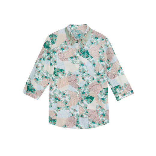 谜底碎花衬衫七分袖女2024夏季新款复古文艺风宽松衬衣242MC0581 商品图4