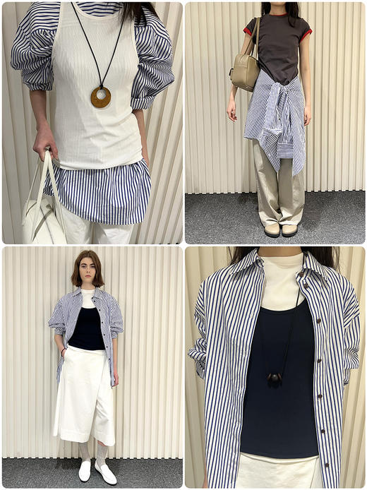 HIDEMI 极简蓝白条纹廓形宽松经典款衬衫 商品图2