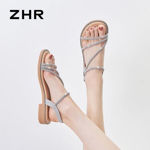 ZHR则则凉鞋女2024新款时尚爆款一字带水钻凉鞋气质防滑平底凉鞋 商品图8