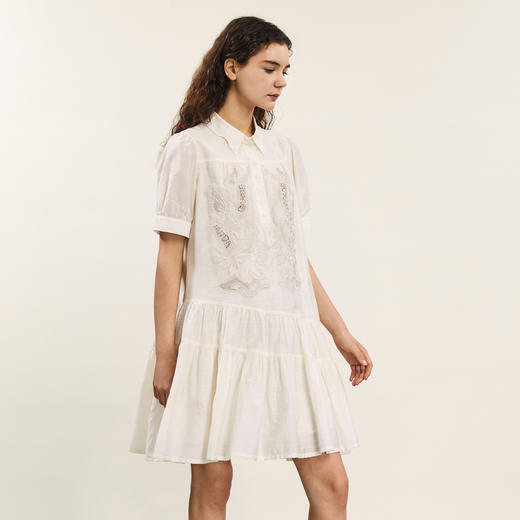 谜底连衣裙短袖女2024年夏款复古宫廷风绣花宽松中长裙242ML0508 商品图1