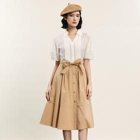 谜底拼接式连衣裙短袖2024年夏季新款时尚通勤风V领长裙242ML0688