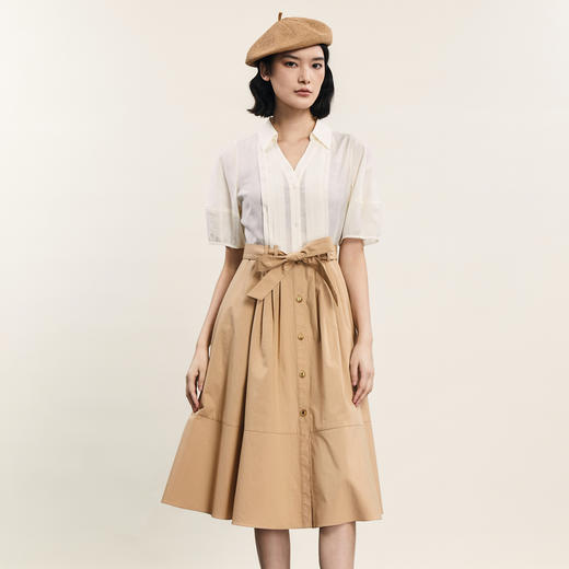 谜底拼接式连衣裙短袖2024年夏季新款时尚通勤风V领长裙242ML0688 商品图0