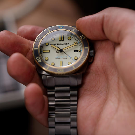 新款SPINNAKER三角帆全盘夜光自动机械潜水手表男士钢带皮带5088 商品图0