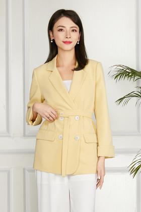 LNNNS 黄色双排扣绑带收腰西装外套 11307