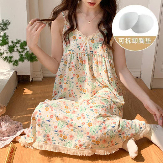【吊带睡裙不分身材，谁穿谁好看】夏季爆款带胸垫可拆，面料轻薄柔软透气舒适，泡泡棉睡衣女款宽松甜美可爱家居服睡裙QQ 商品图10