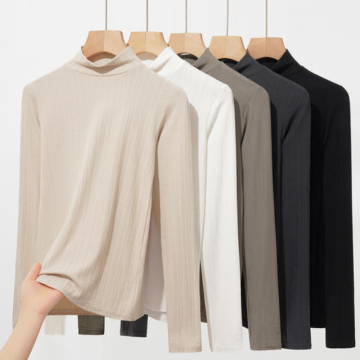 多色可选【内搭高级感】时尚半高领打底衫女洋气可外穿修身显瘦螺纹中领打底衫 商品图5