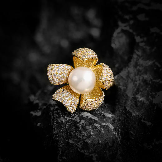 DL-J1727淡水珍珠指环个性简约立体花朵优雅戒指开口时尚指戒 商品图2